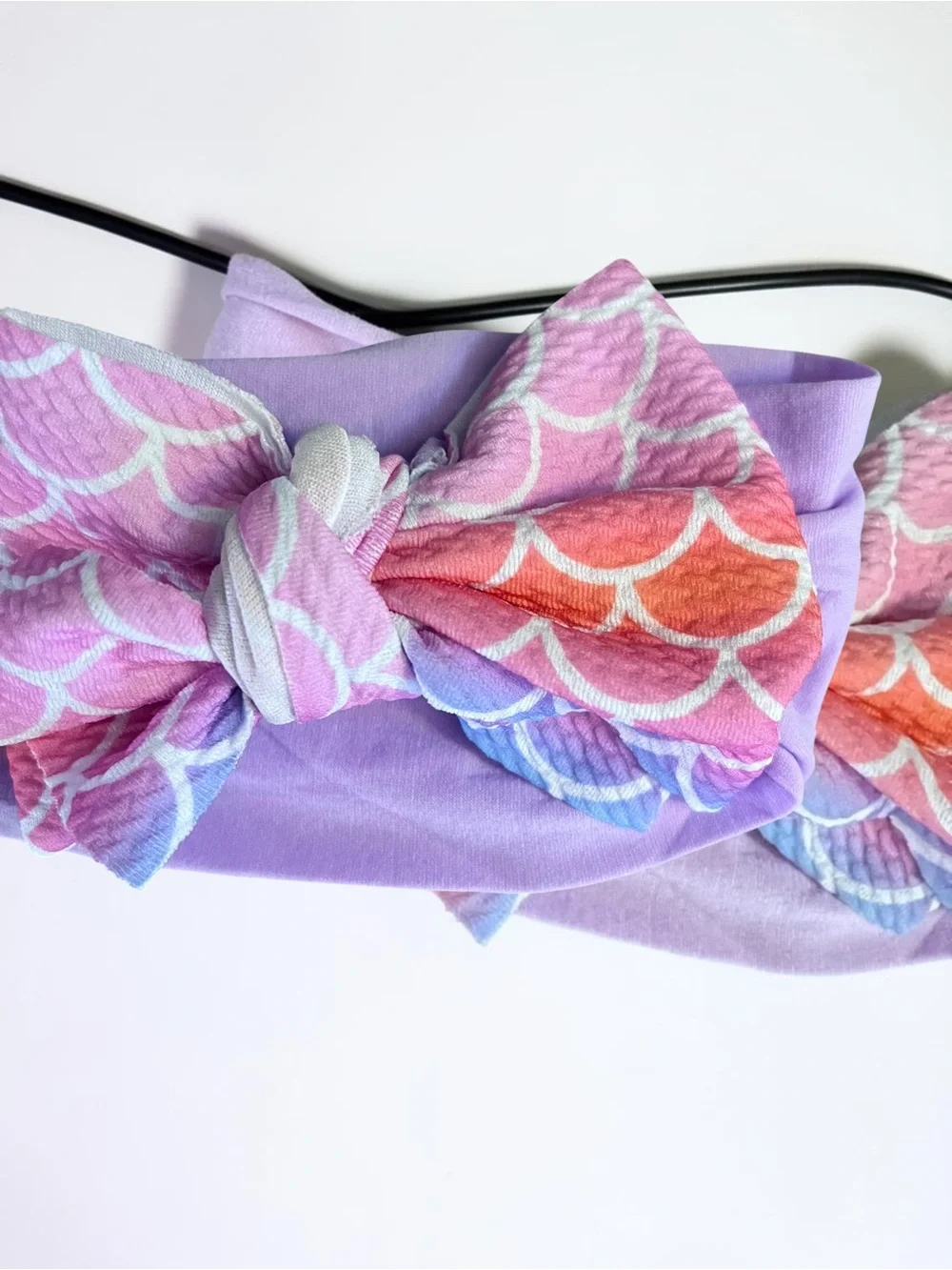 Handmade Mermaid Scale Baby Headwrap Purple Pink Ombre Big Bow Headband